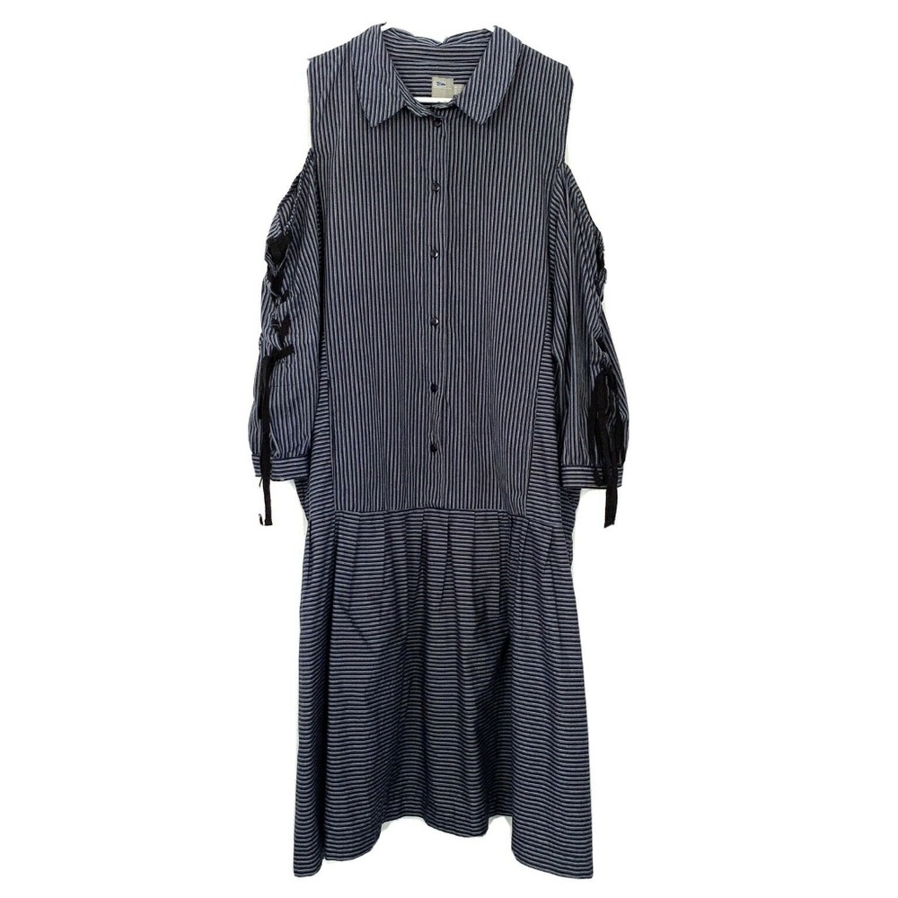 ASOS Blue Stripe Cold Shoulder Button Front Dress